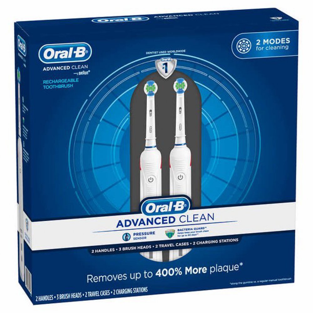 Oral-B Advanced Clean แปรงสีฟันฟ้า (แพ็คคู่) Electric Toothbrushes