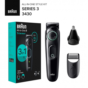  Braun All-In-One Style Kit Series 3 (3430) เครื่องโกนไฟฟ้า 3‑in‑1 Grooming Kit สำหรับครา จมูก หู พร้อม Precision Wheel 20 ระดับ